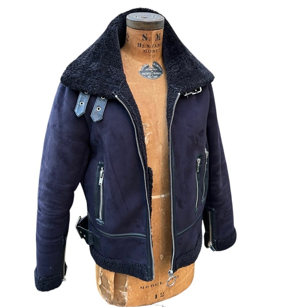 Philosophy Women Vegan Suede Aviator Moto‎ Bomber Jacket Black Medium